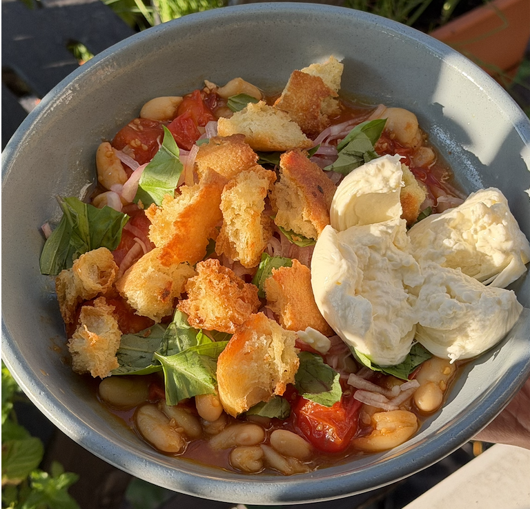 Burst Tomato Panzanella with White Beans & Burrata