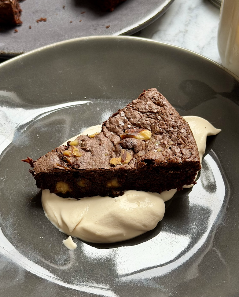 Flourless Chocolate Walnut Cake with Espresso Whipped Cream