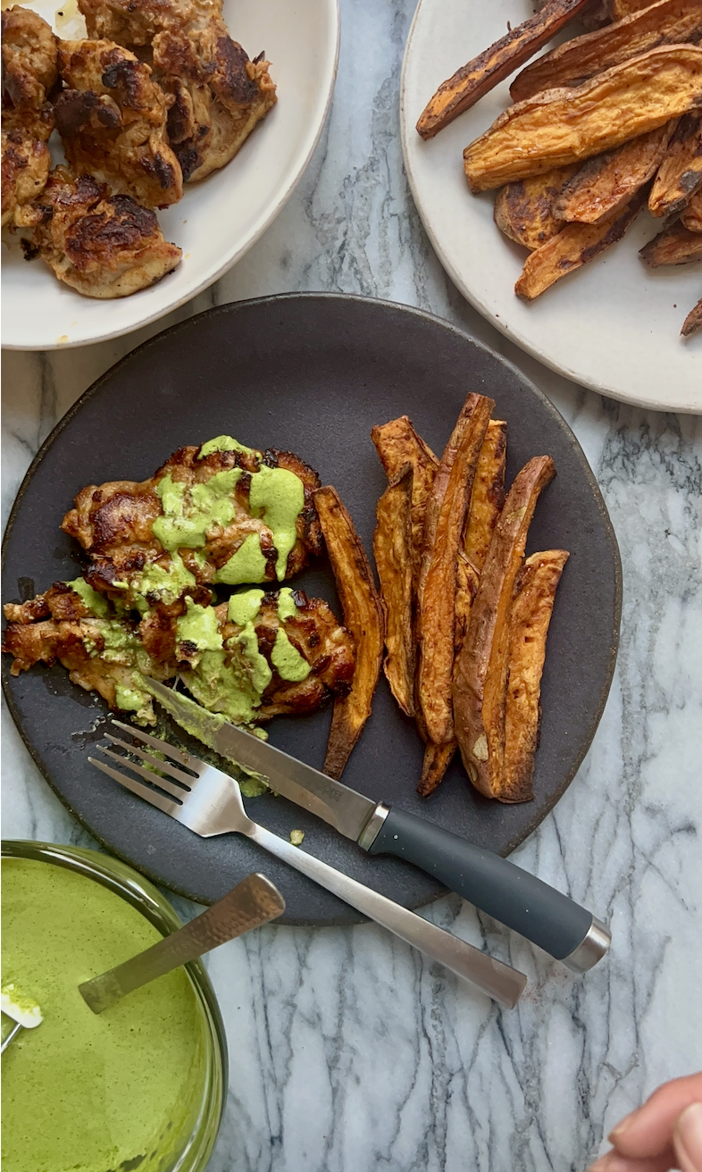 Peruvian-Style Chicken & Sweet Potato Wedges
